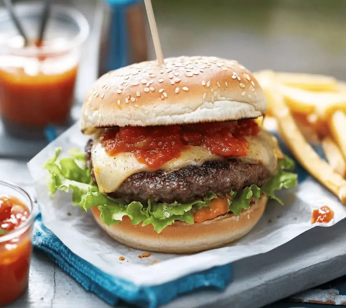 Cheeseburger mit selbstgemachtem Ketchup