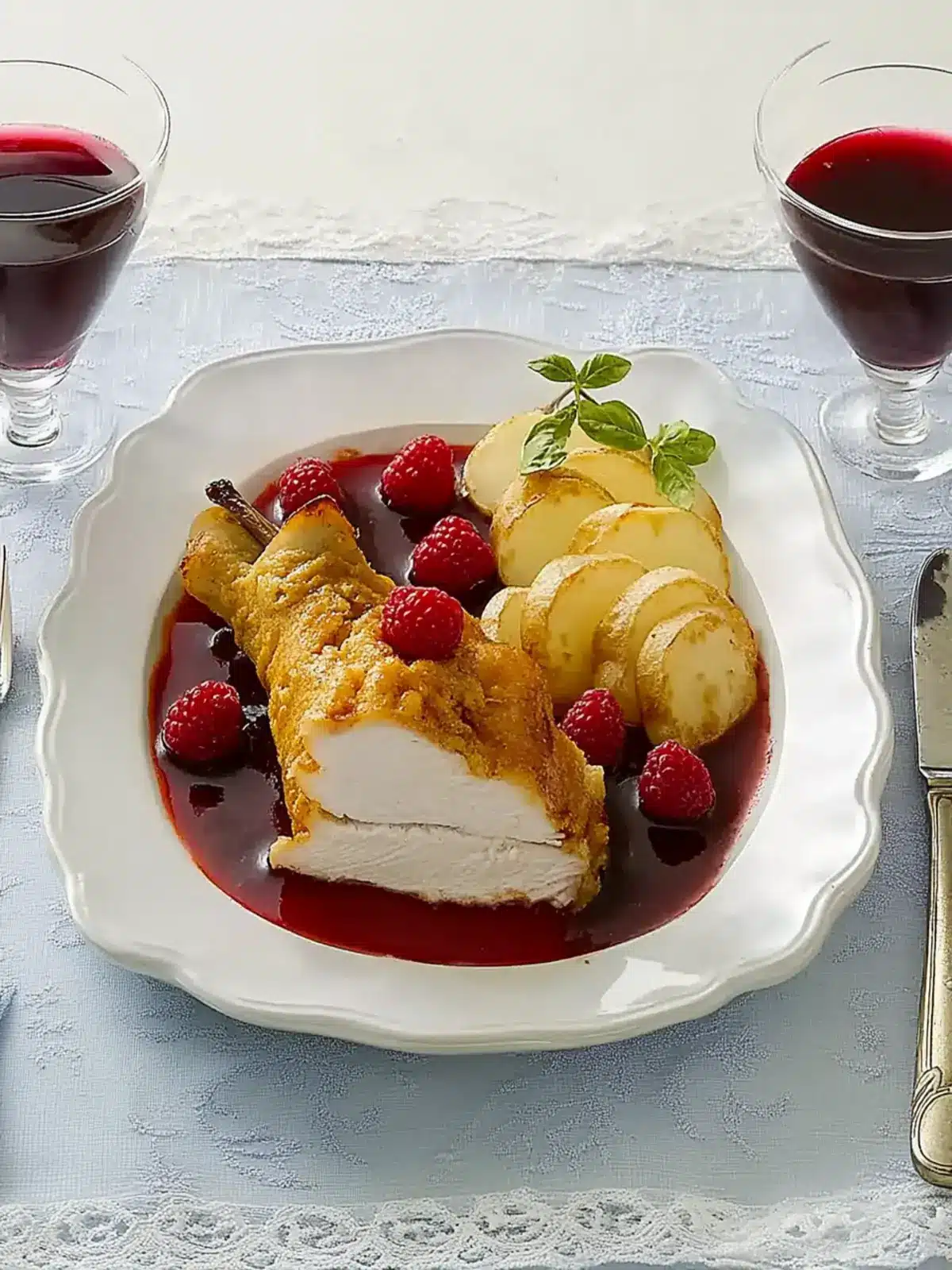 Frankreich: Hähnchenbrust mit Cassis-Soße und Herzoginkartoffeln