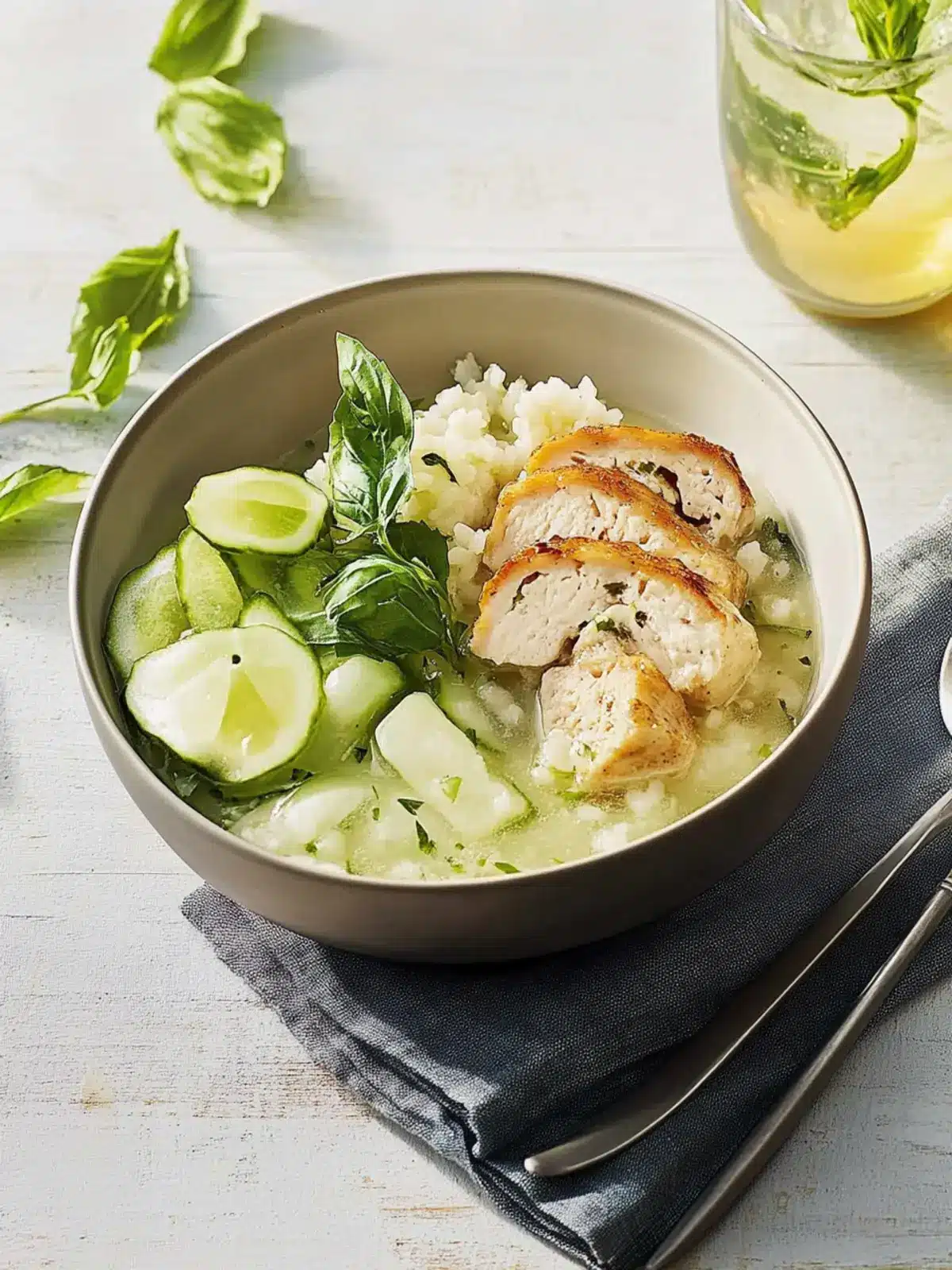 Stuffed chicken breast fillets with risotto and fennel-grape salad