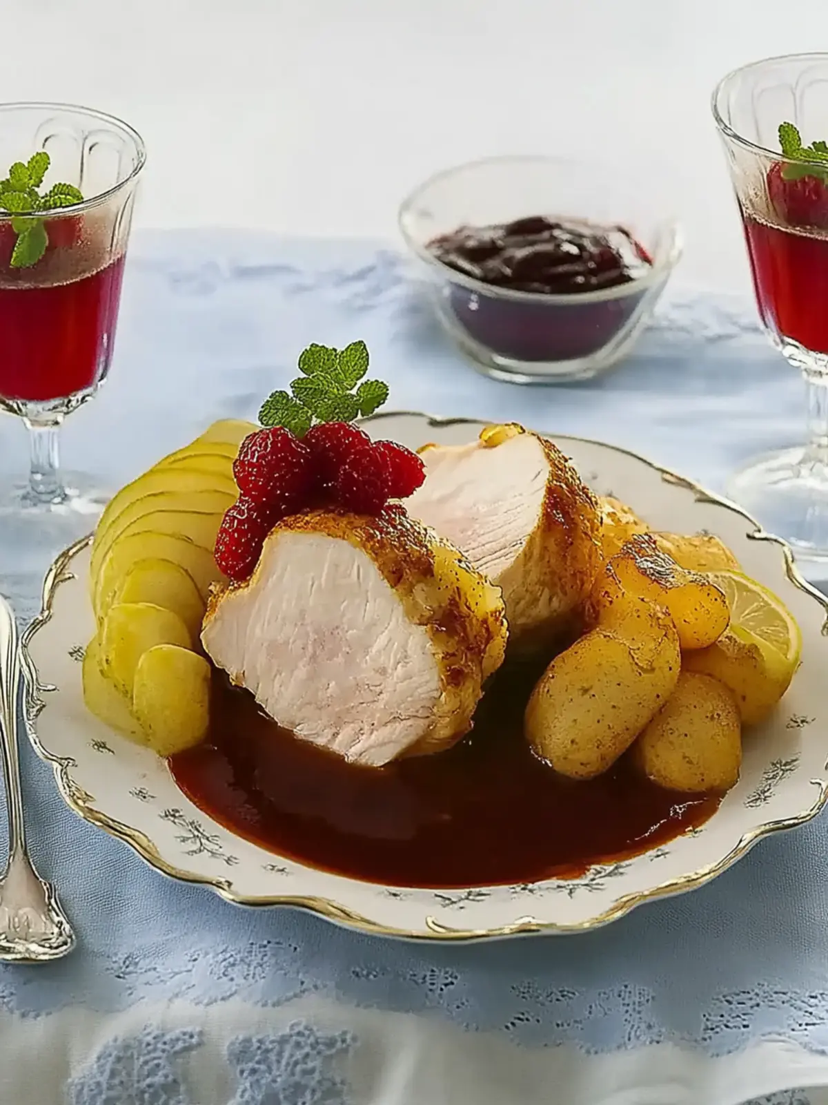 Frankreich: Hähnchenbrust mit Cassis-Soße und Herzoginkartoffeln