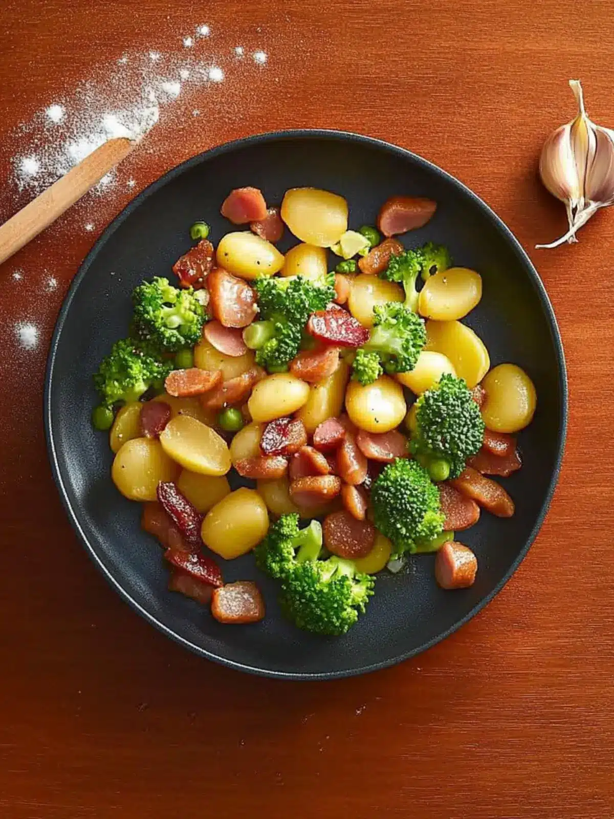 Gnocchi with bacon and broccoli