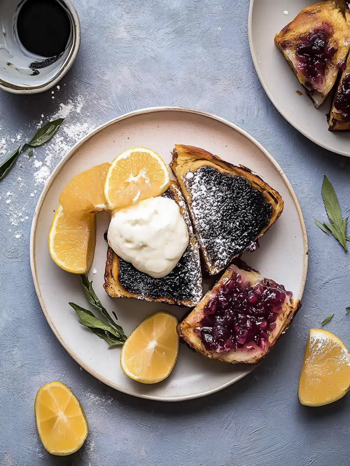 Eierlikör-Toast mit Blaubeer-Rosmarin-Soße