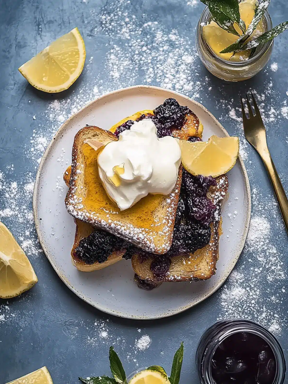 Eierlikör-Toast mit Blaubeer-Rosmarin-Soße