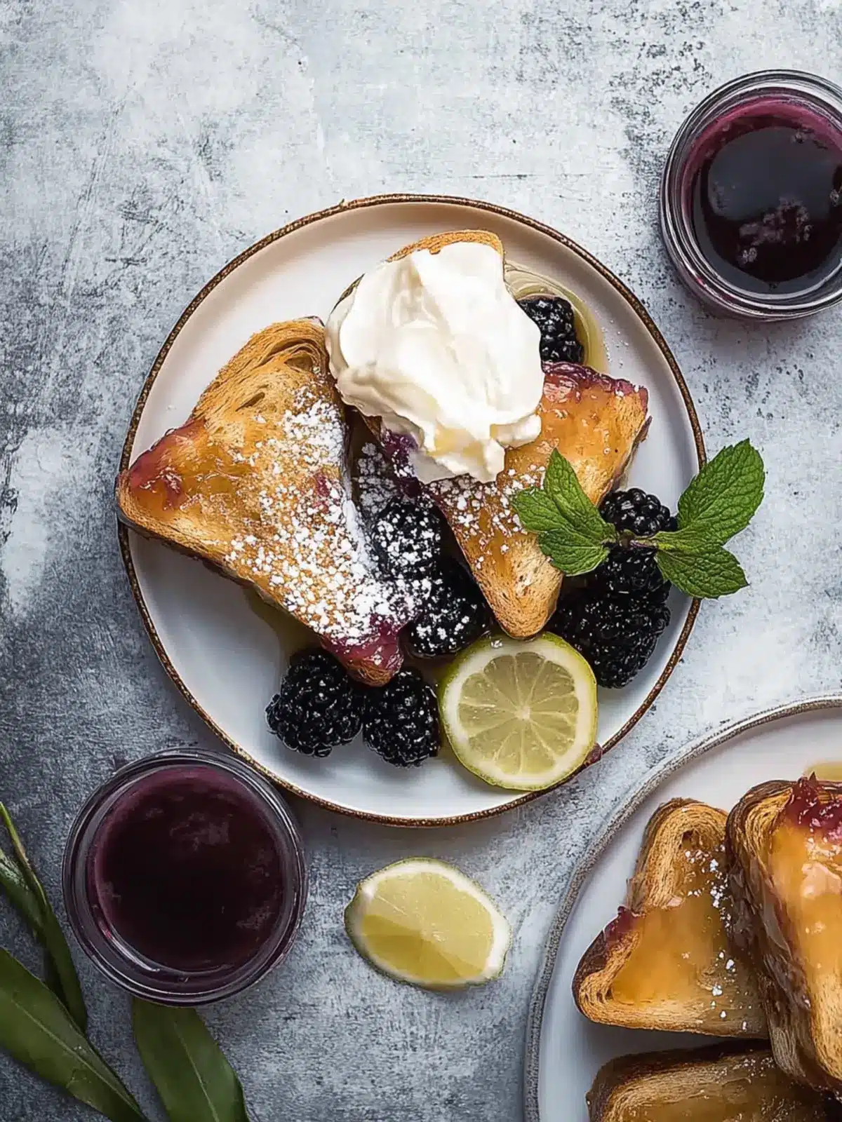 Eierlikör-Toast mit Blaubeer-Rosmarin-Soße