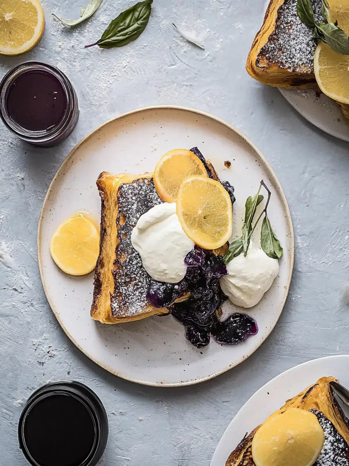 Eierlikör-Toast mit Blaubeer-Rosmarin-Soße
