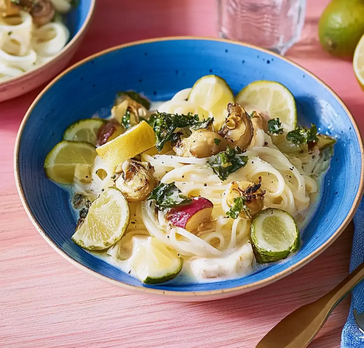 Spaghetti with Brussels sprouts and creamy cashew sauce