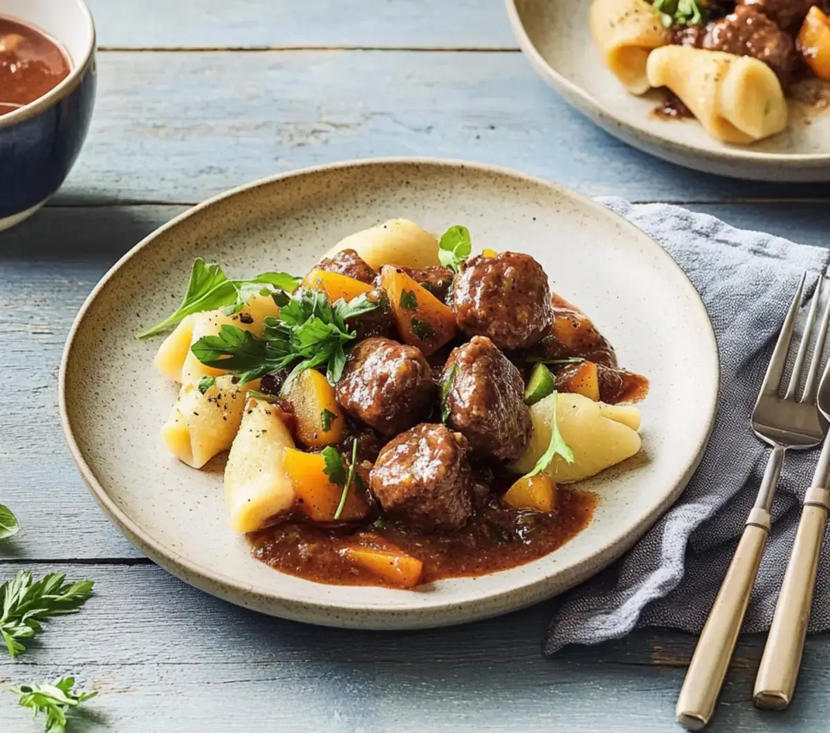 Rehmedaillons mit Rotweinsauce und Schupfnudeln