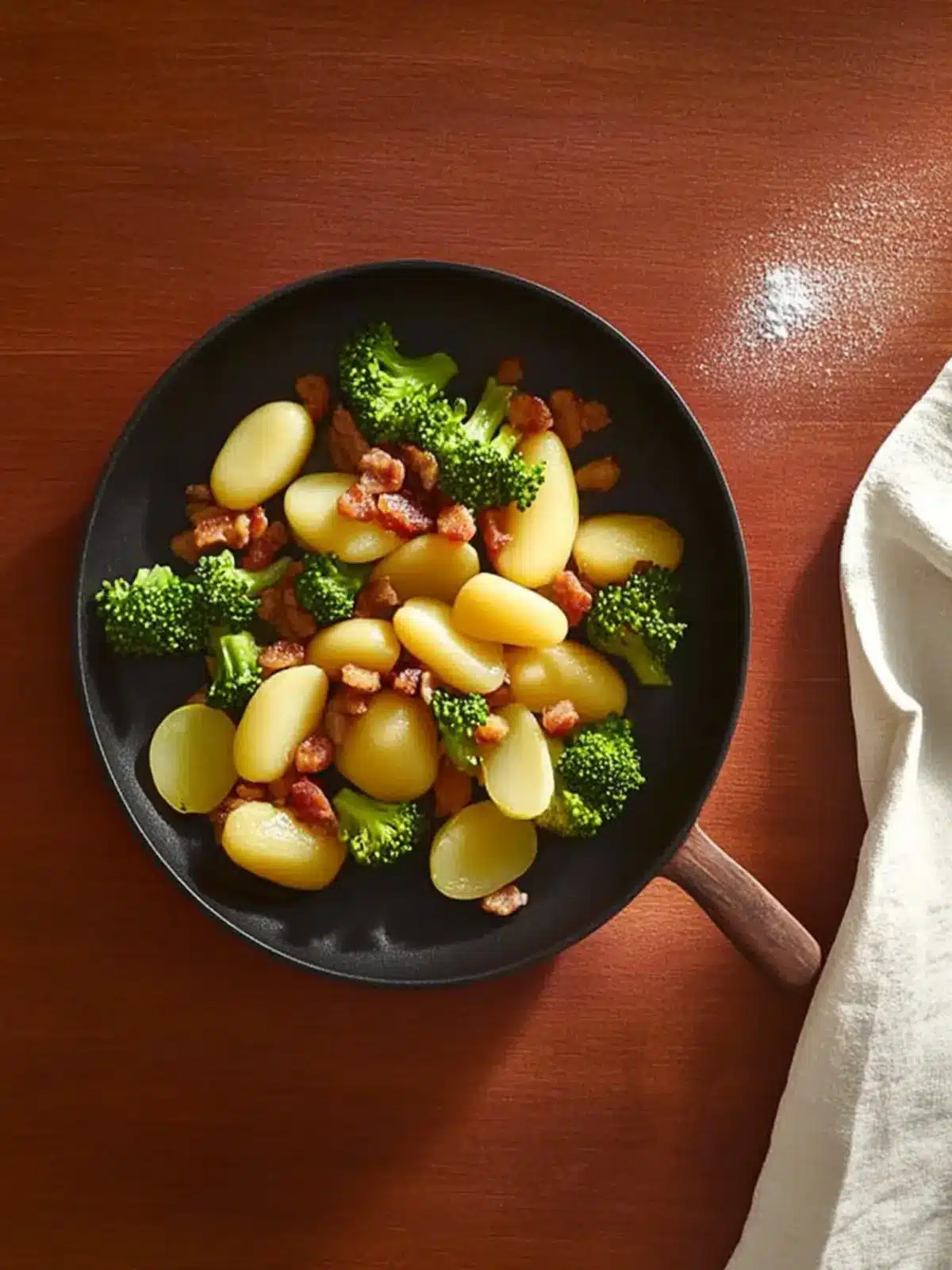 Gnocchi with bacon and broccoli