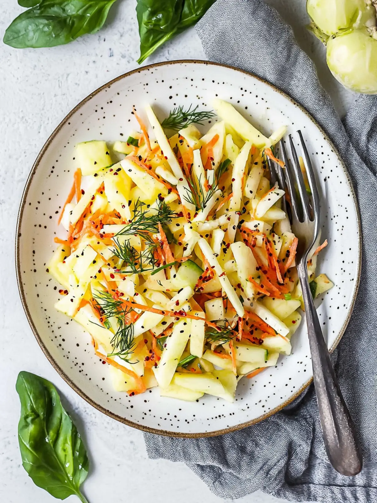 Rohkohlrabi-Apfel-Salat mit Dill und Joghurt