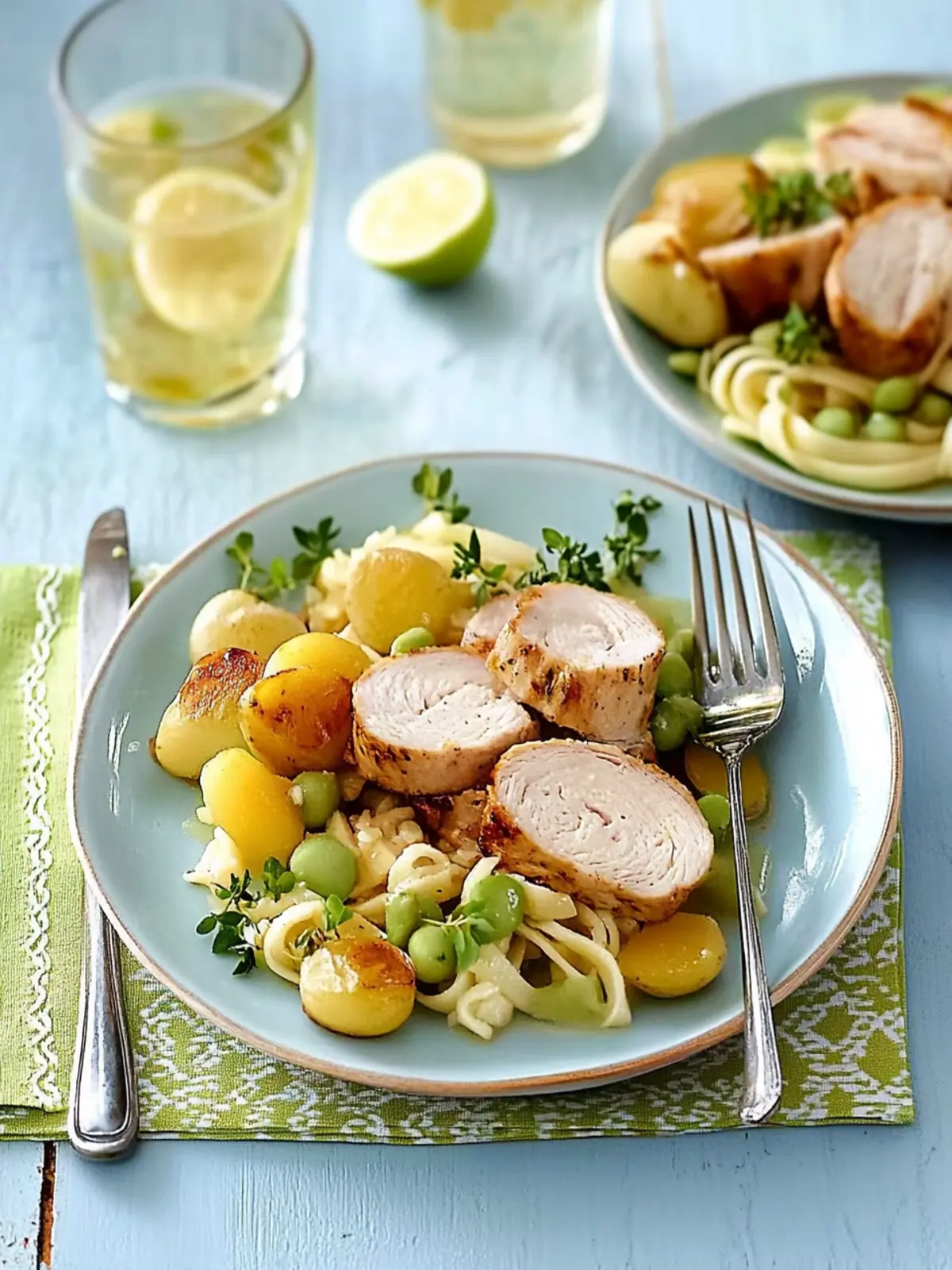 Spätzle mit Rosenkohl und Hähnchenfilet in Weißwein-Sahne-Soße