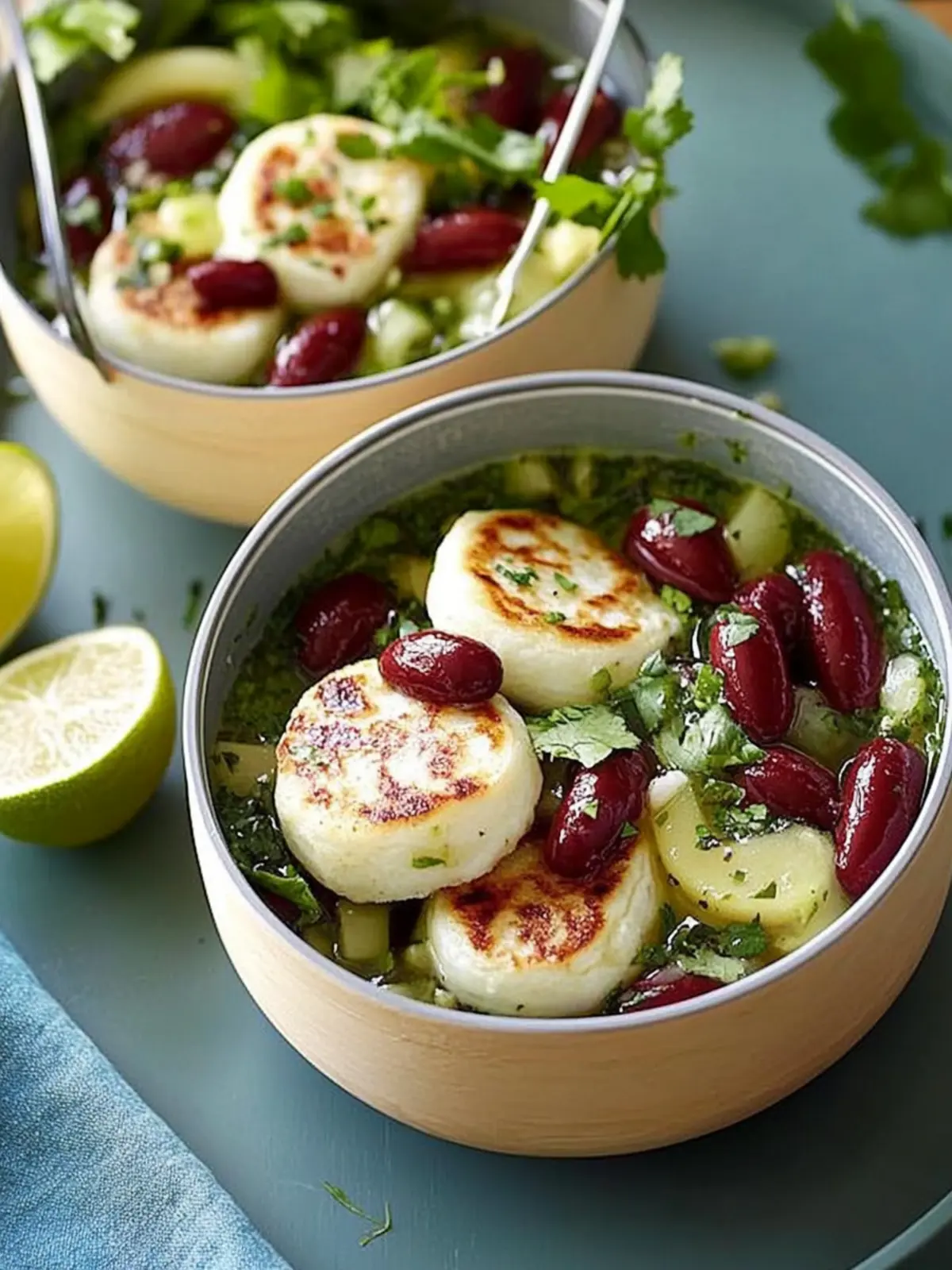 Halloumi-Salat auf Kidneybohnen