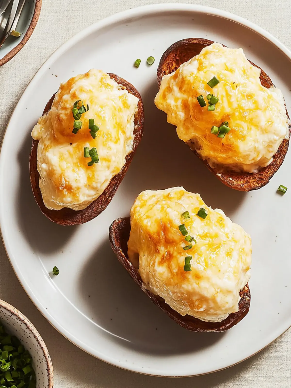 Zweimal gebackene Kartoffeln mit Cheddar und Knoblauch