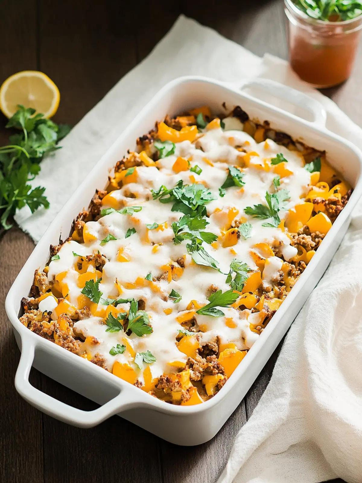 Spiralisierter mexikanischer Süßkartoffel-Hähnchen-Auflauf