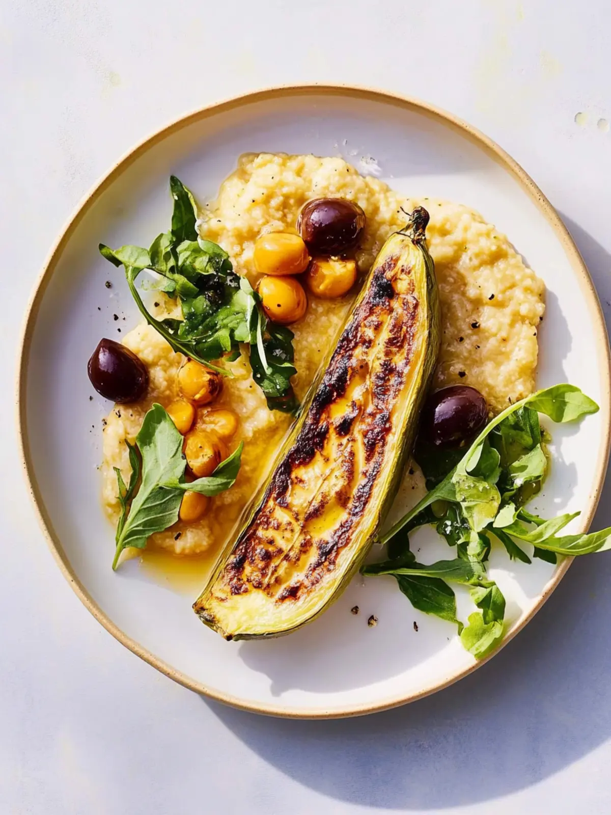 Fried eggplant with crispy chickpeas and cashew sauce