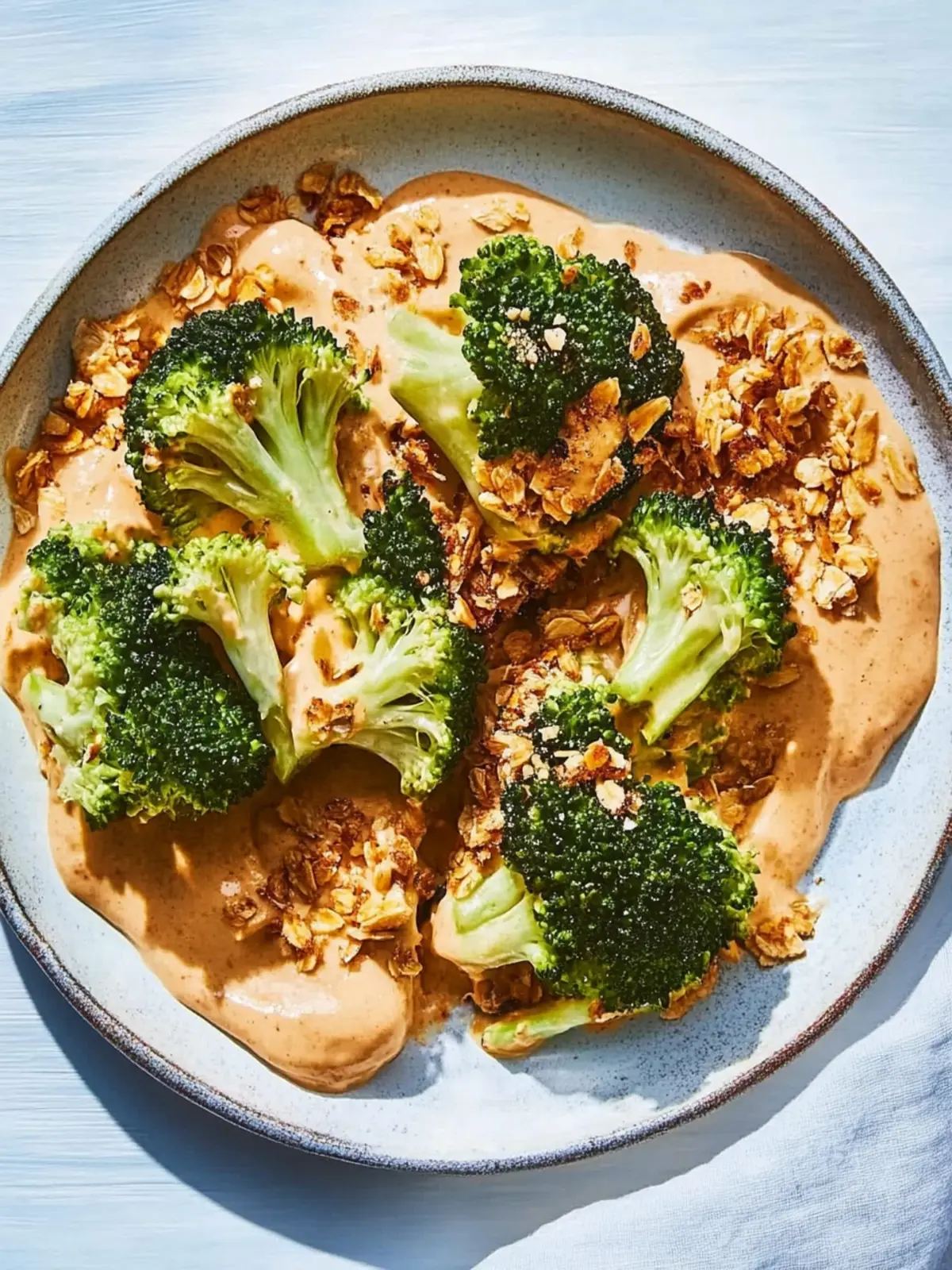 Roasted broccoli and whipped tofu with crispy chili sauce