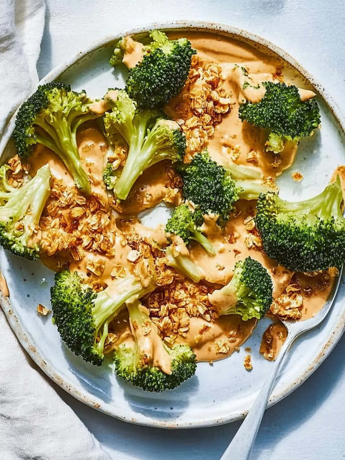Roasted broccoli and whipped tofu with crispy chili sauce