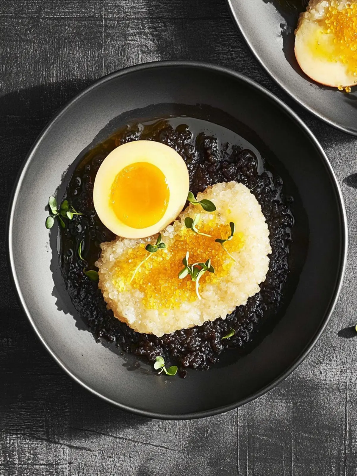 Schwarzes Bohnenragout mit frittiertem Ei