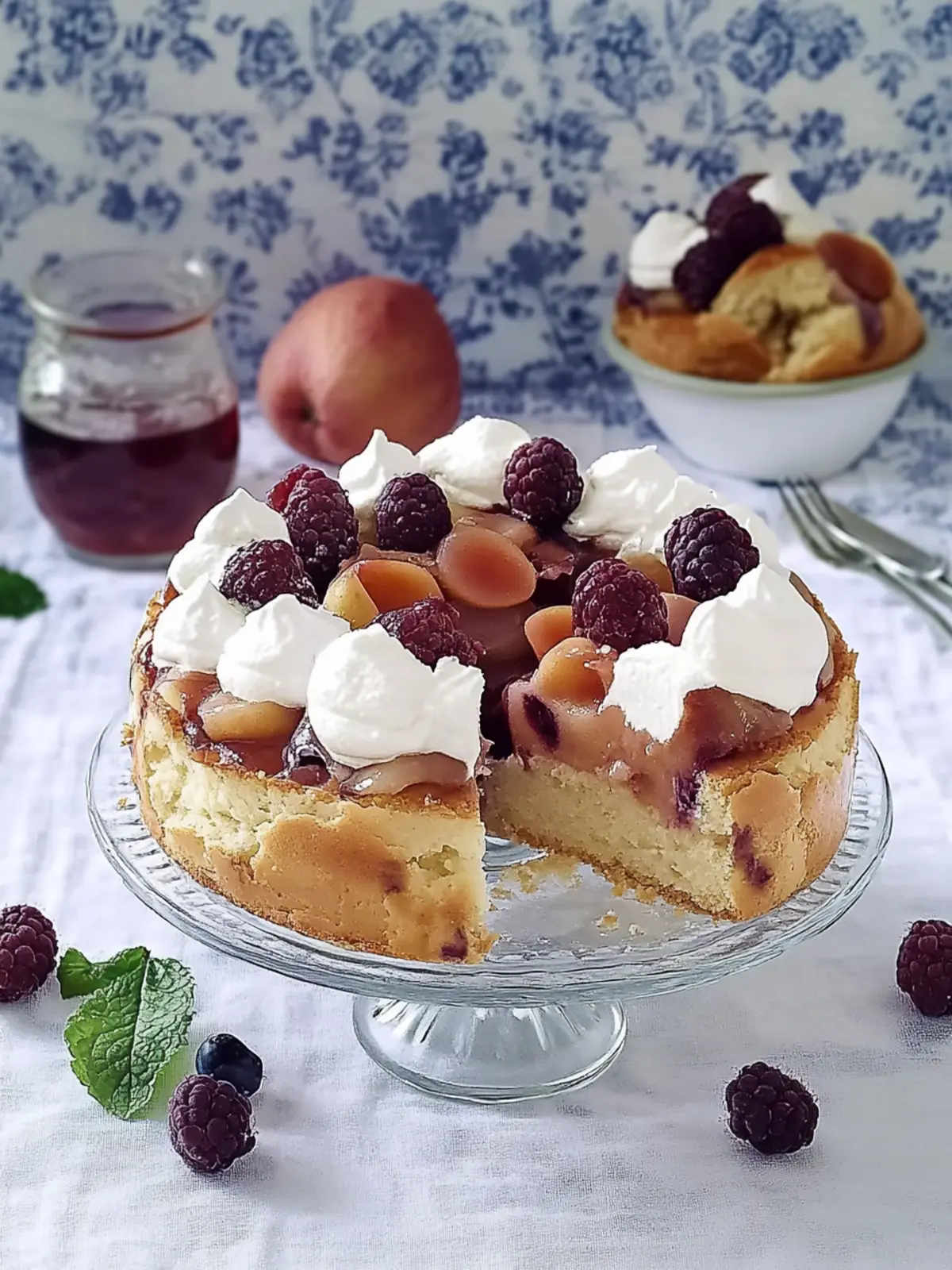 Coconut plum cake with meringue topping