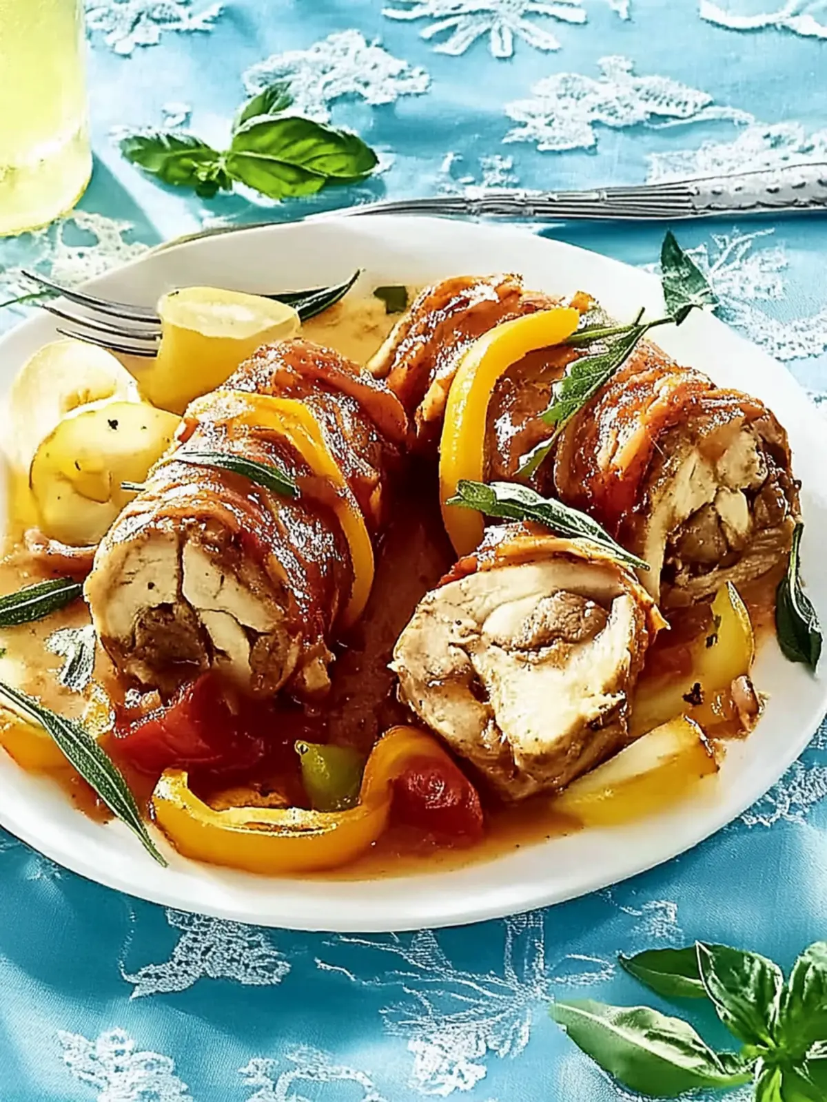 Gyros-Rouladen in Metaxasoße mit Ofengemüse