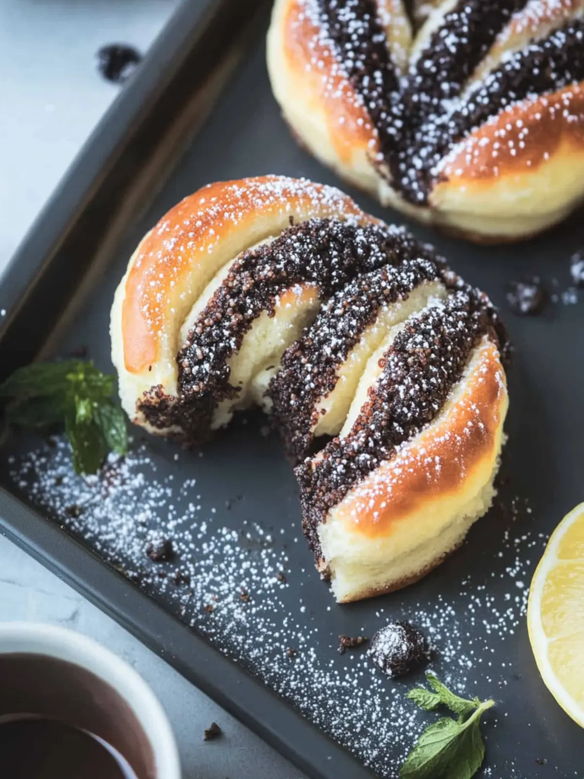 Juicy poppy seed spirals like from the baker