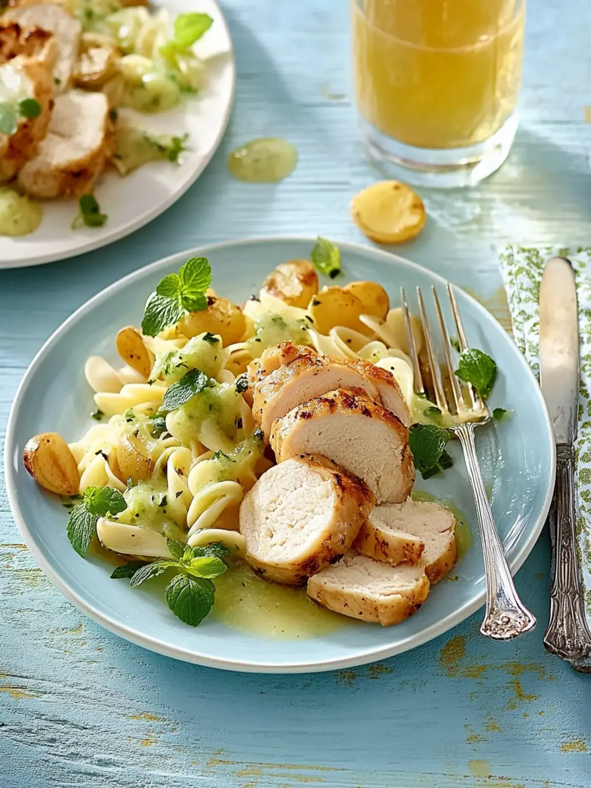 Spätzle mit Rosenkohl und Hähnchenfilet in Weißwein-Sahne-Soße