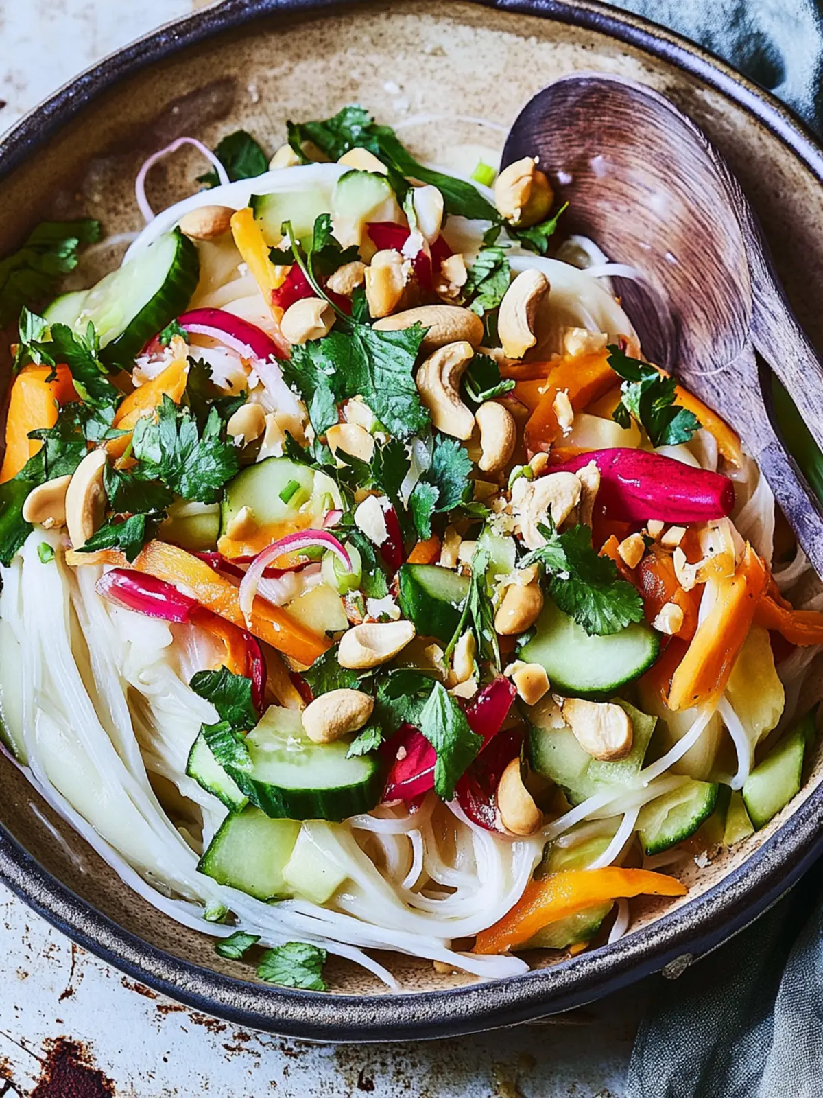 Reisnudeln mit Cashewsauce und knackigem Gemüse