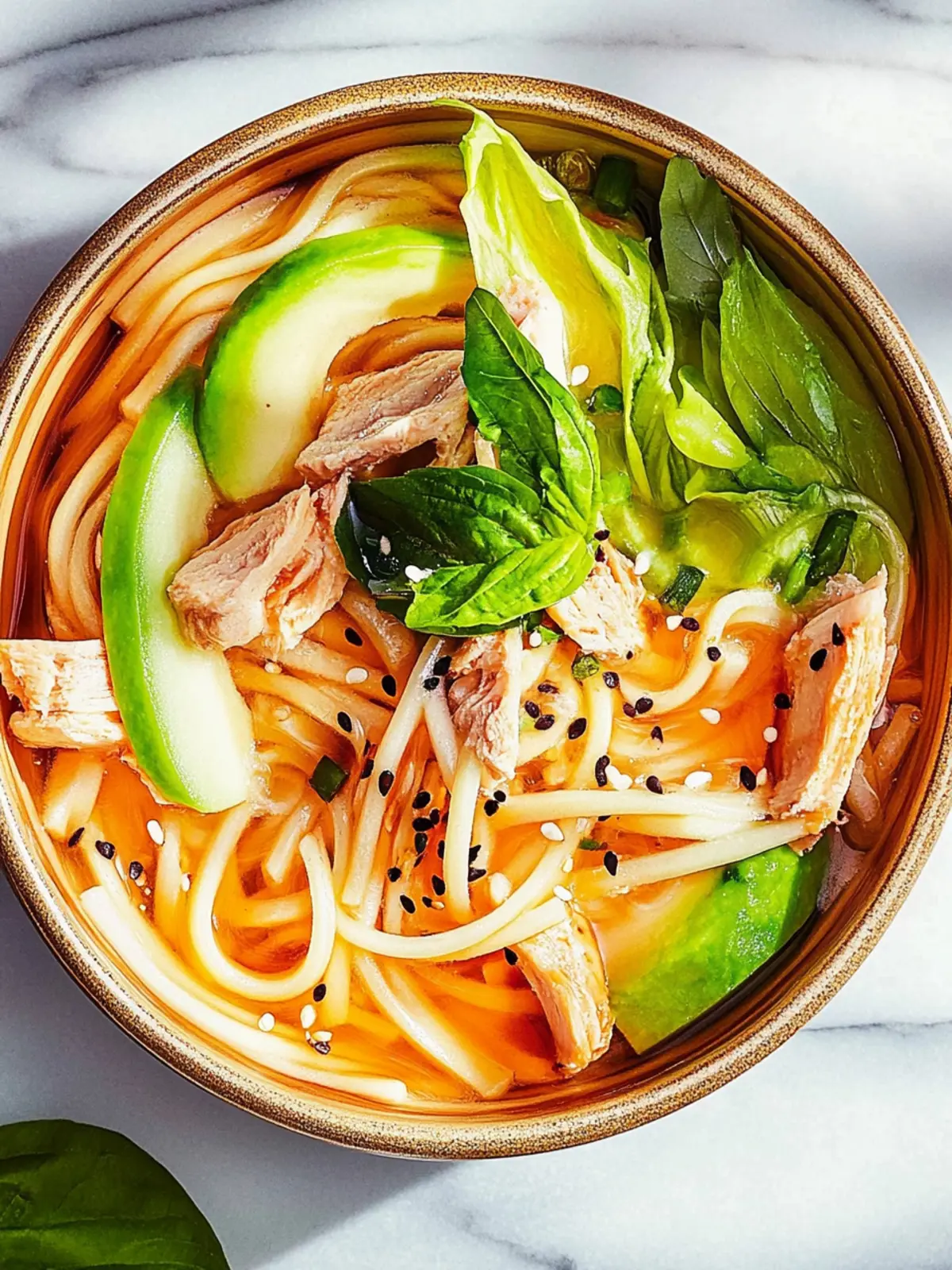 Udon-Dressing mit Hühnchen und Knoblauch-Erdnuss-Dressing