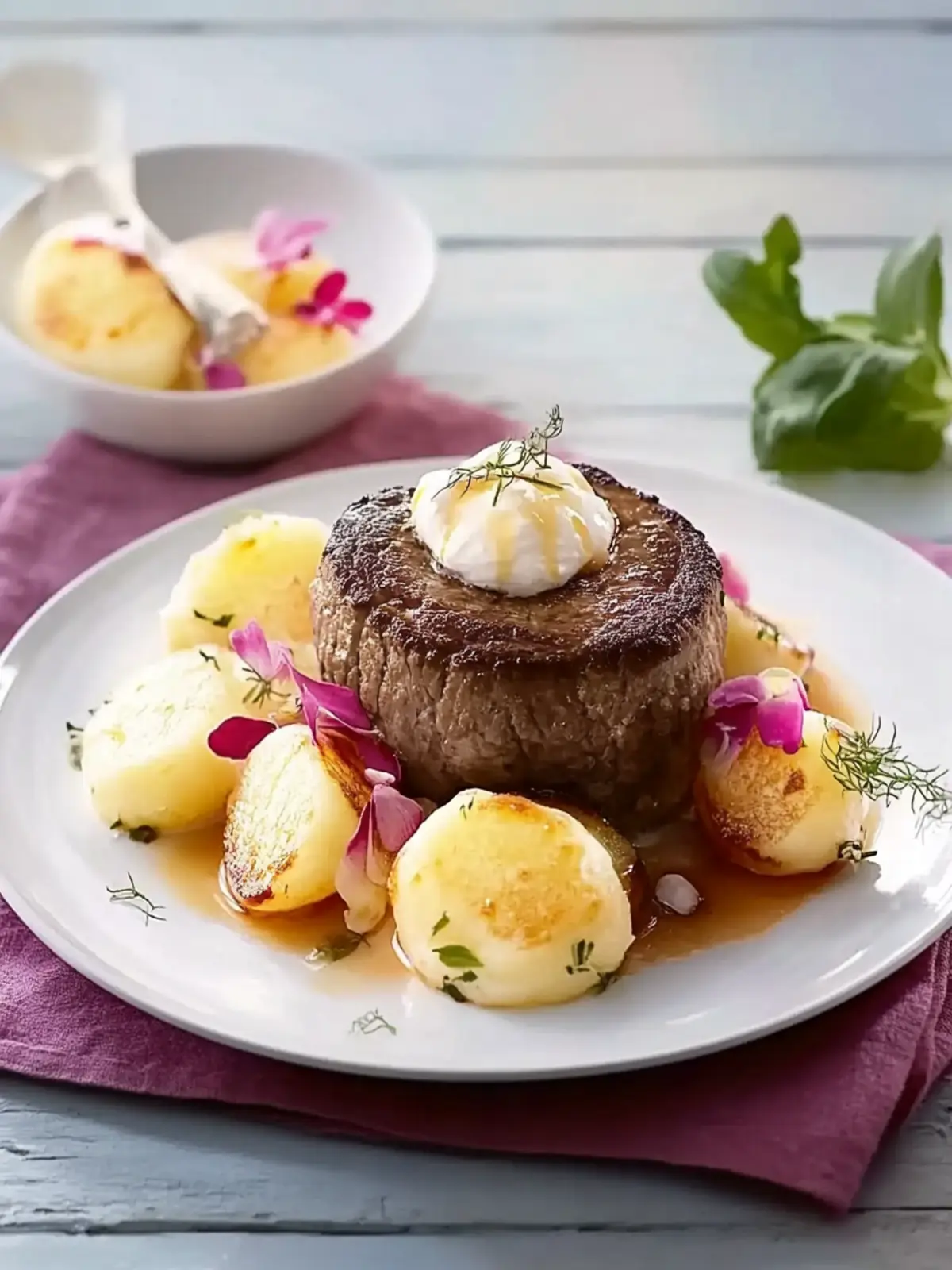 Rinderfilet mit Kartoffelknödeln und Gemüse