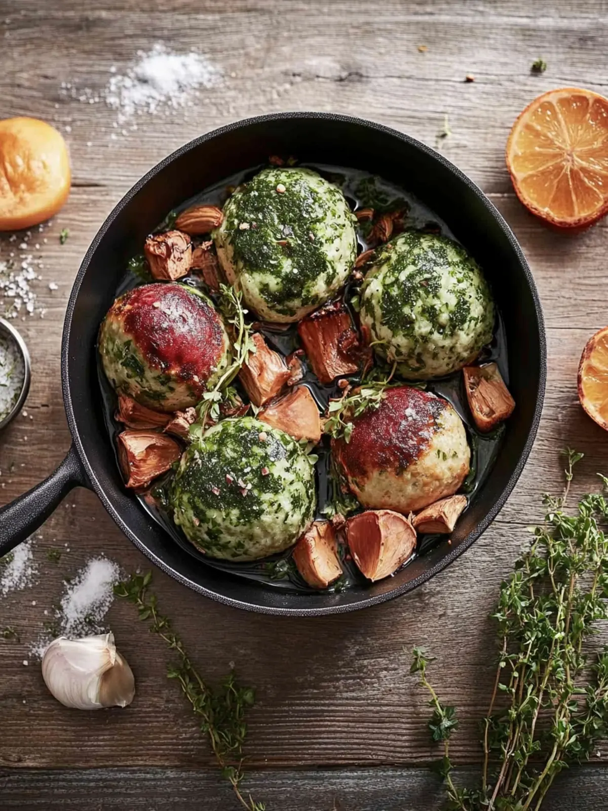 Spinat-Knödel mit Pilzen