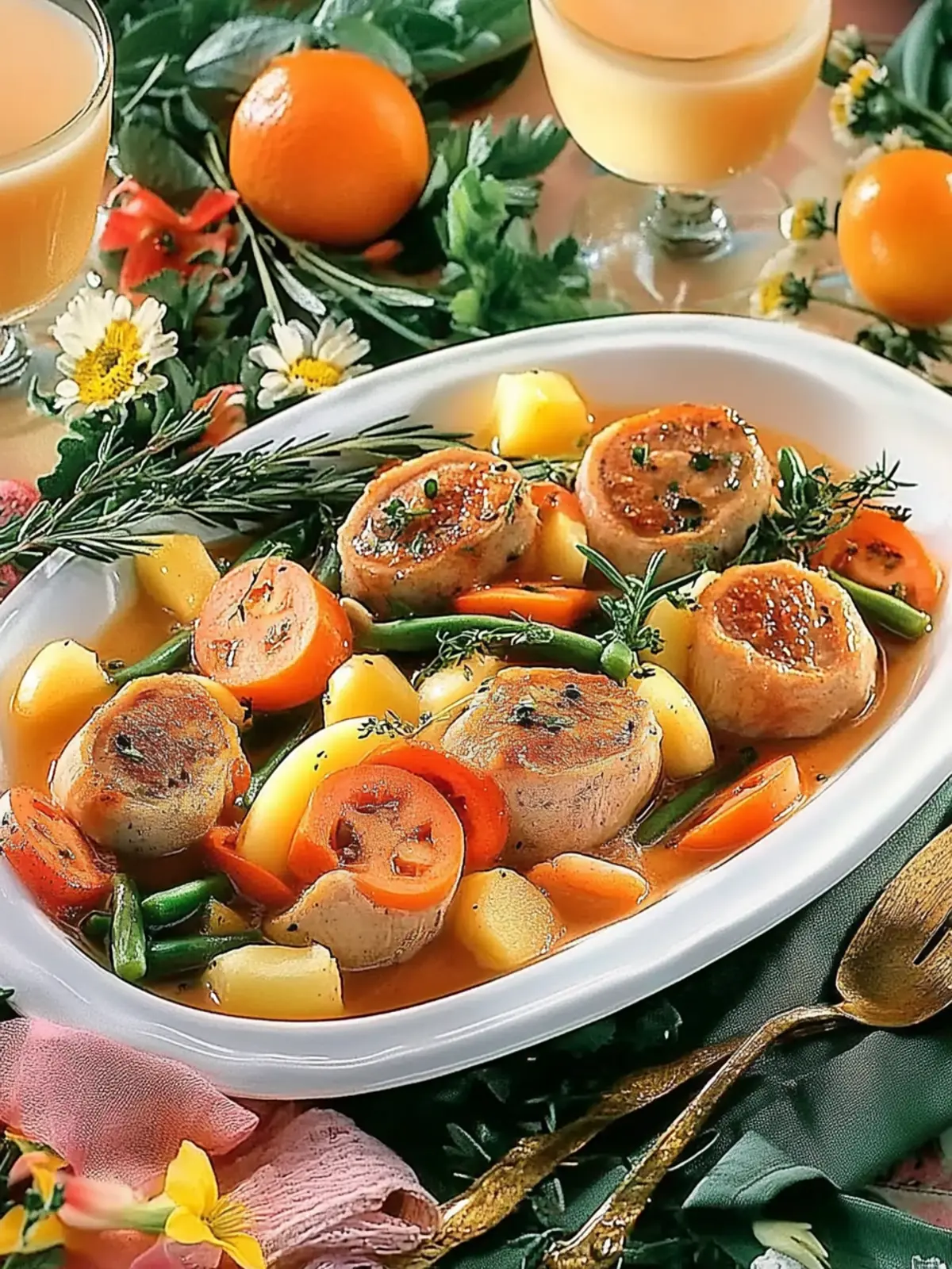 Stuffed pork roulades with carrot-bean potatoes