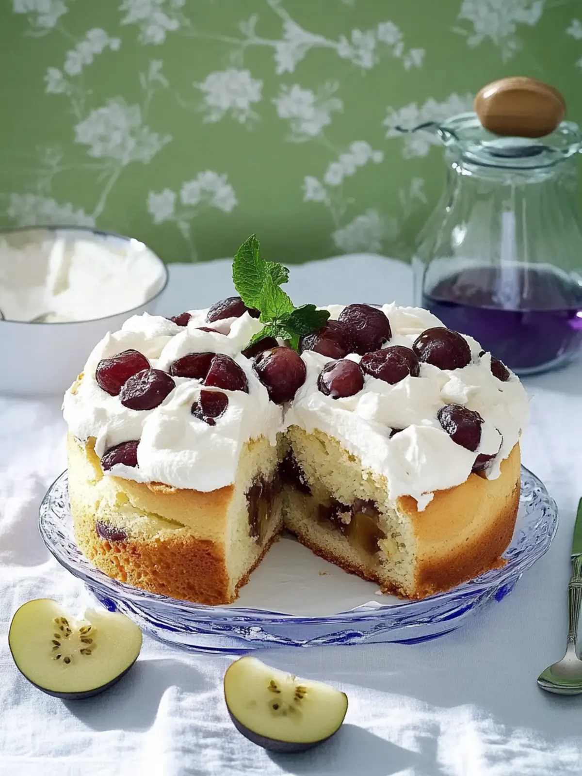 Coconut plum cake with meringue topping