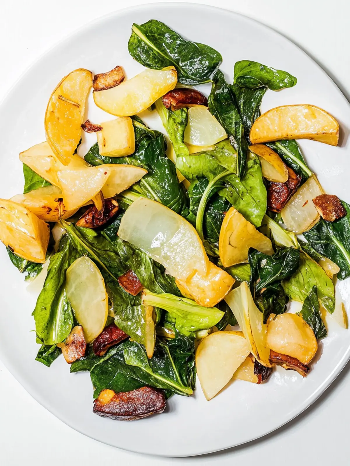 Fried kohlrabi with bacon and spring onions