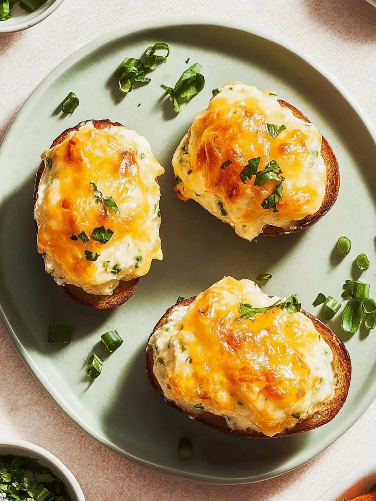 Zweimal gebackene Kartoffeln mit Cheddar und Knoblauch
