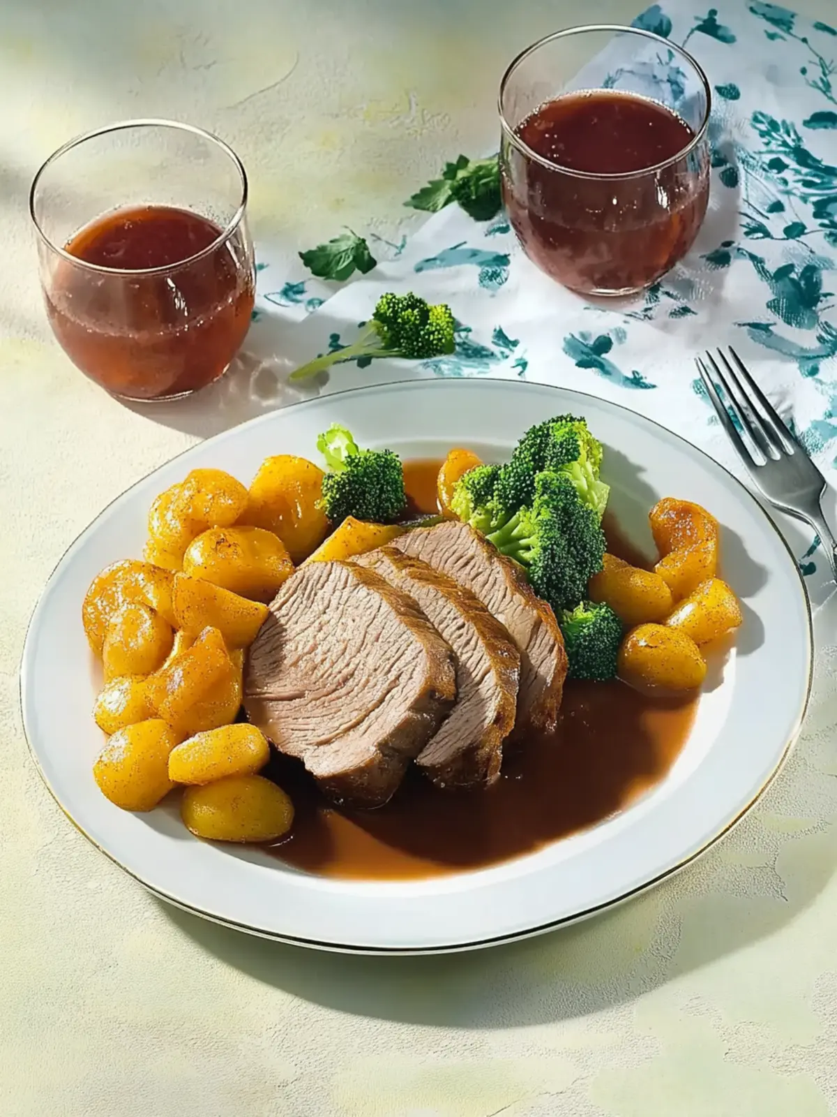 Sauerbraten mit Brokkoli und Kroketten
