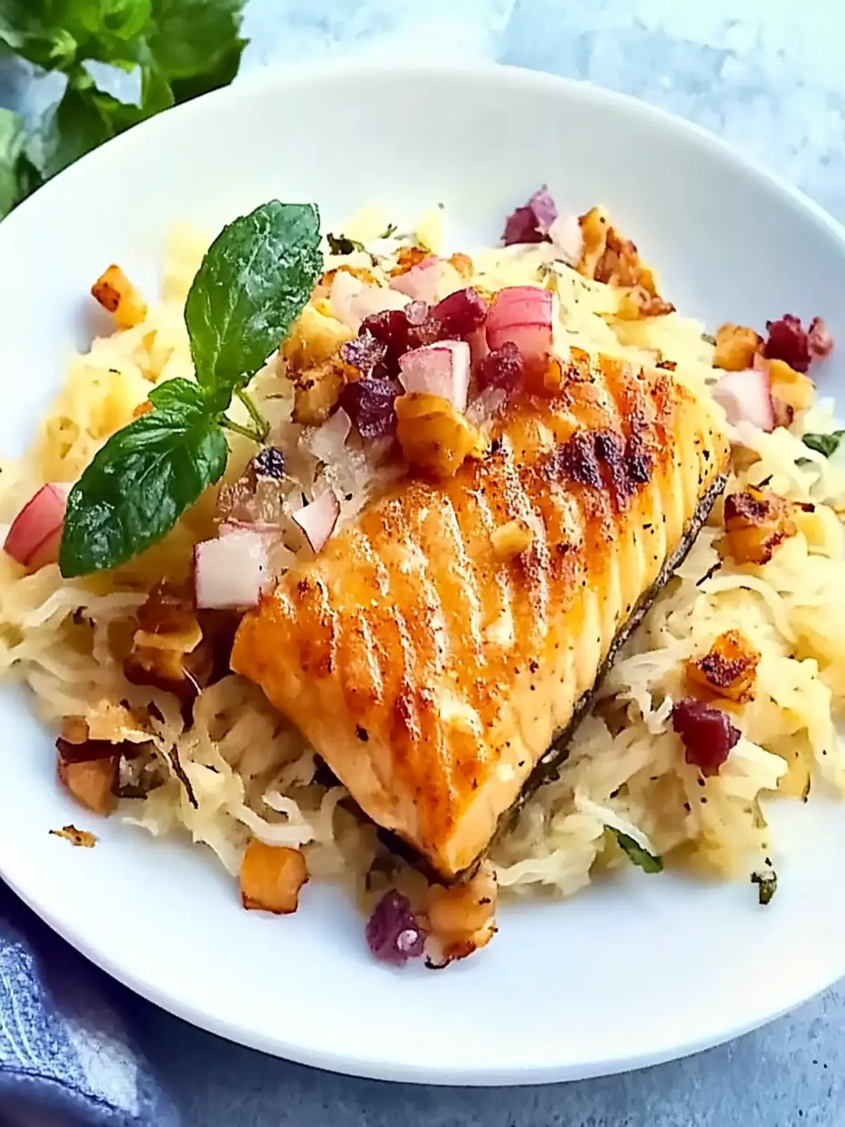 Zarter Lachs auf fruchtigem Sauerkraut