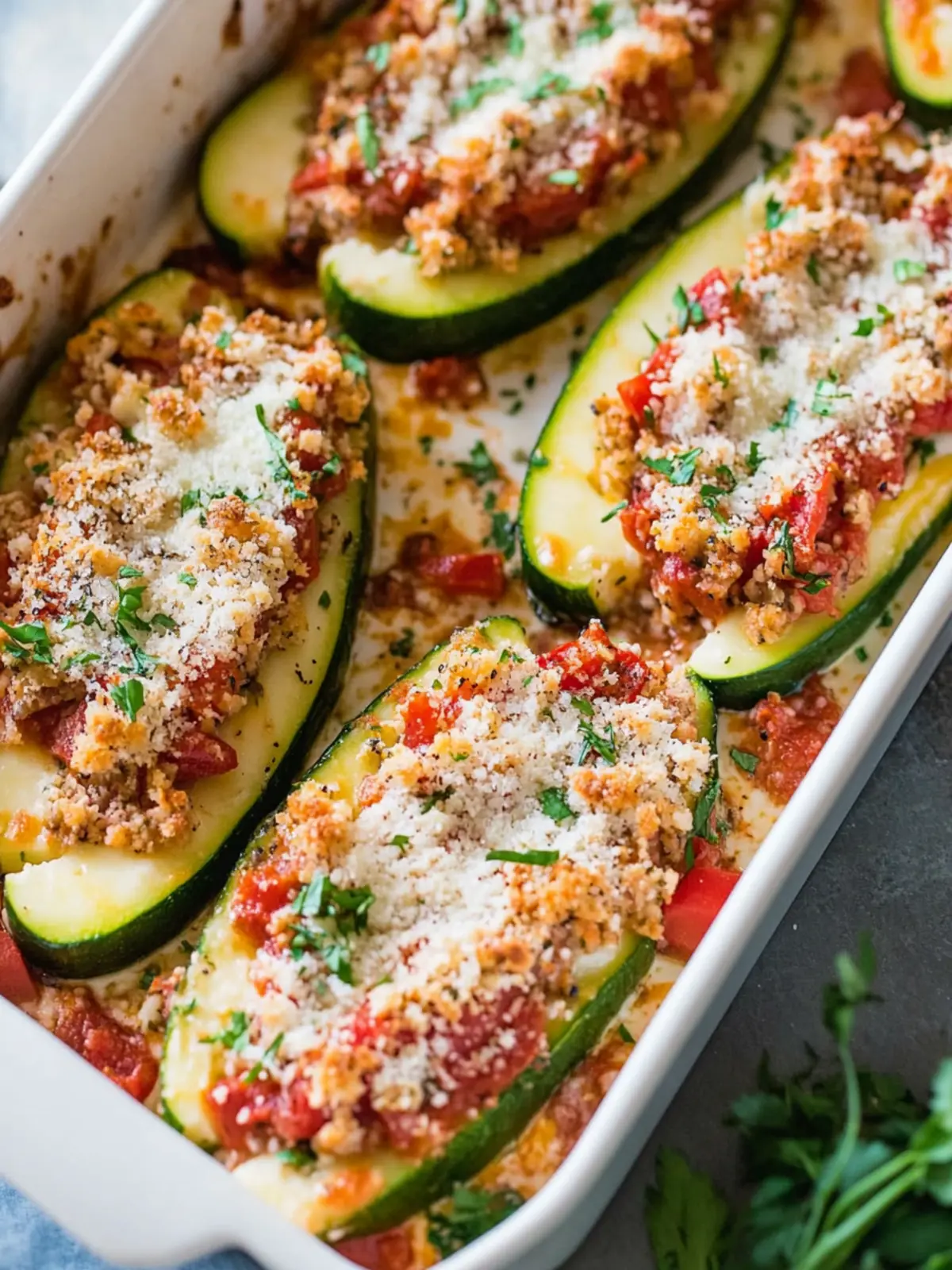 Gefüllte Zucchini-Boote