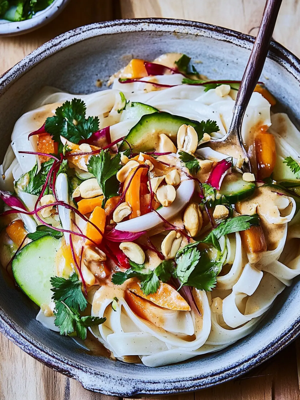 Reisnudeln mit Cashewsauce und knackigem Gemüse