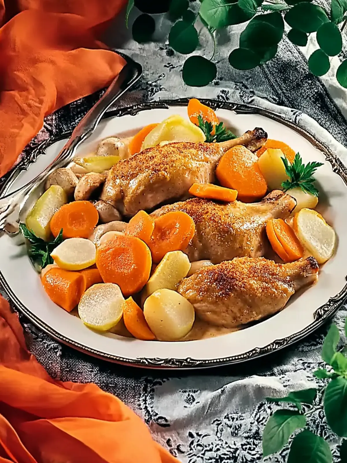 Braised chicken breast in porcini-mushroom sauce