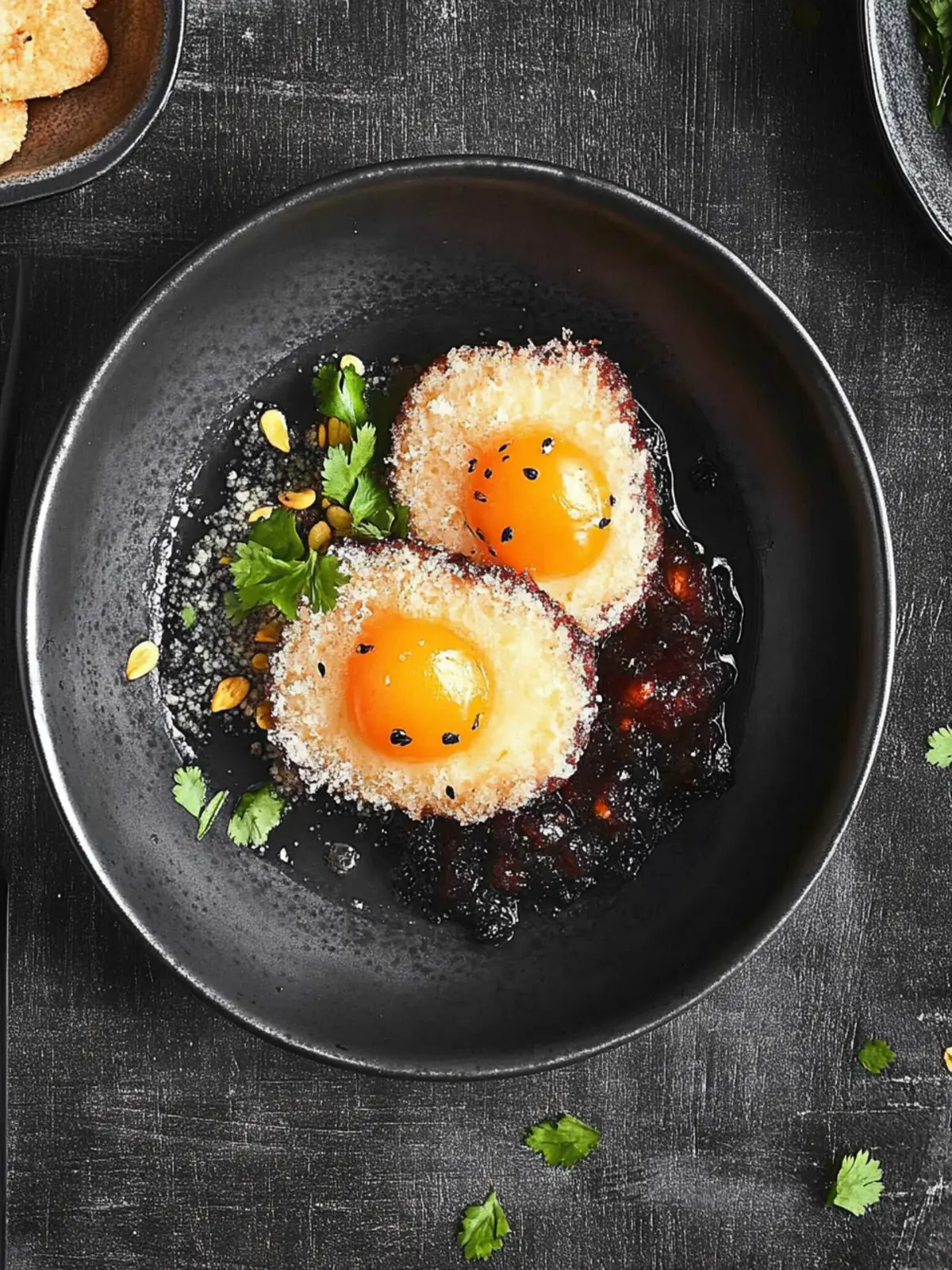 Schwarzes Bohnenragout mit frittiertem Ei