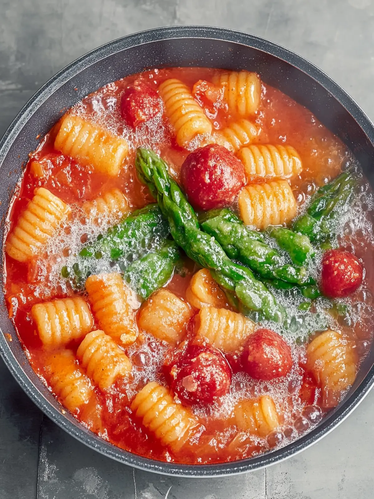 Ein-Pfannen-Süße-Tomaten-Gnocchi mit Spargel