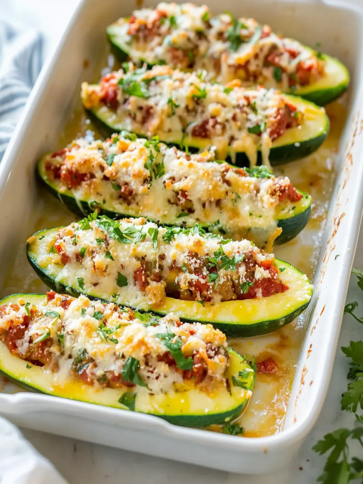 Gefüllte Zucchini-Boote