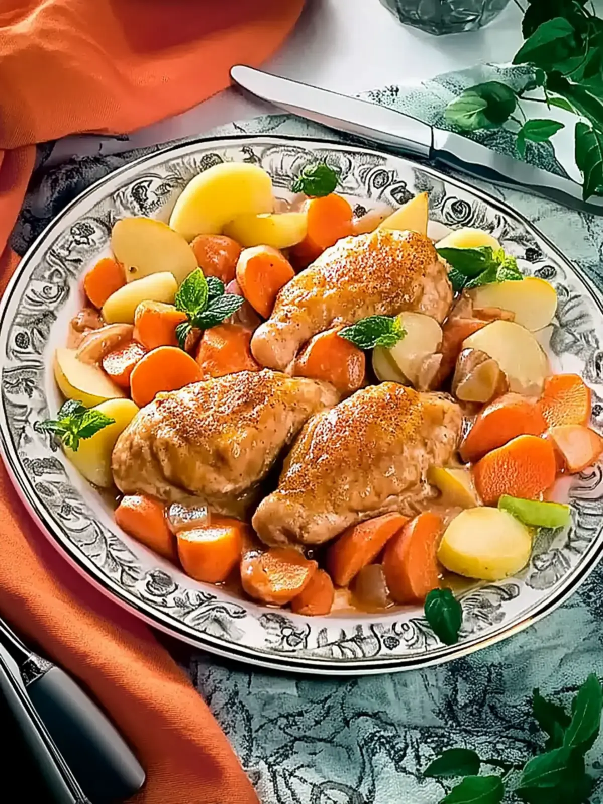 Braised chicken breast in porcini-mushroom sauce