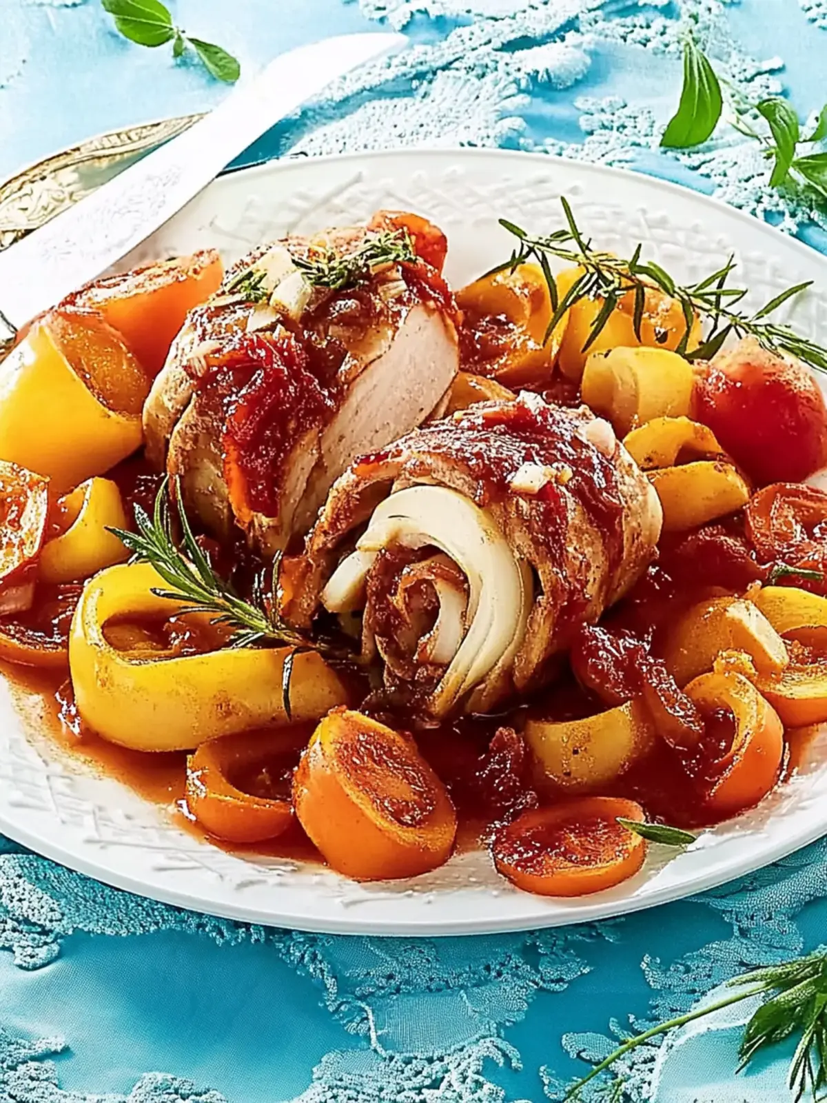 Gyros-Rouladen in Metaxasoße mit Ofengemüse