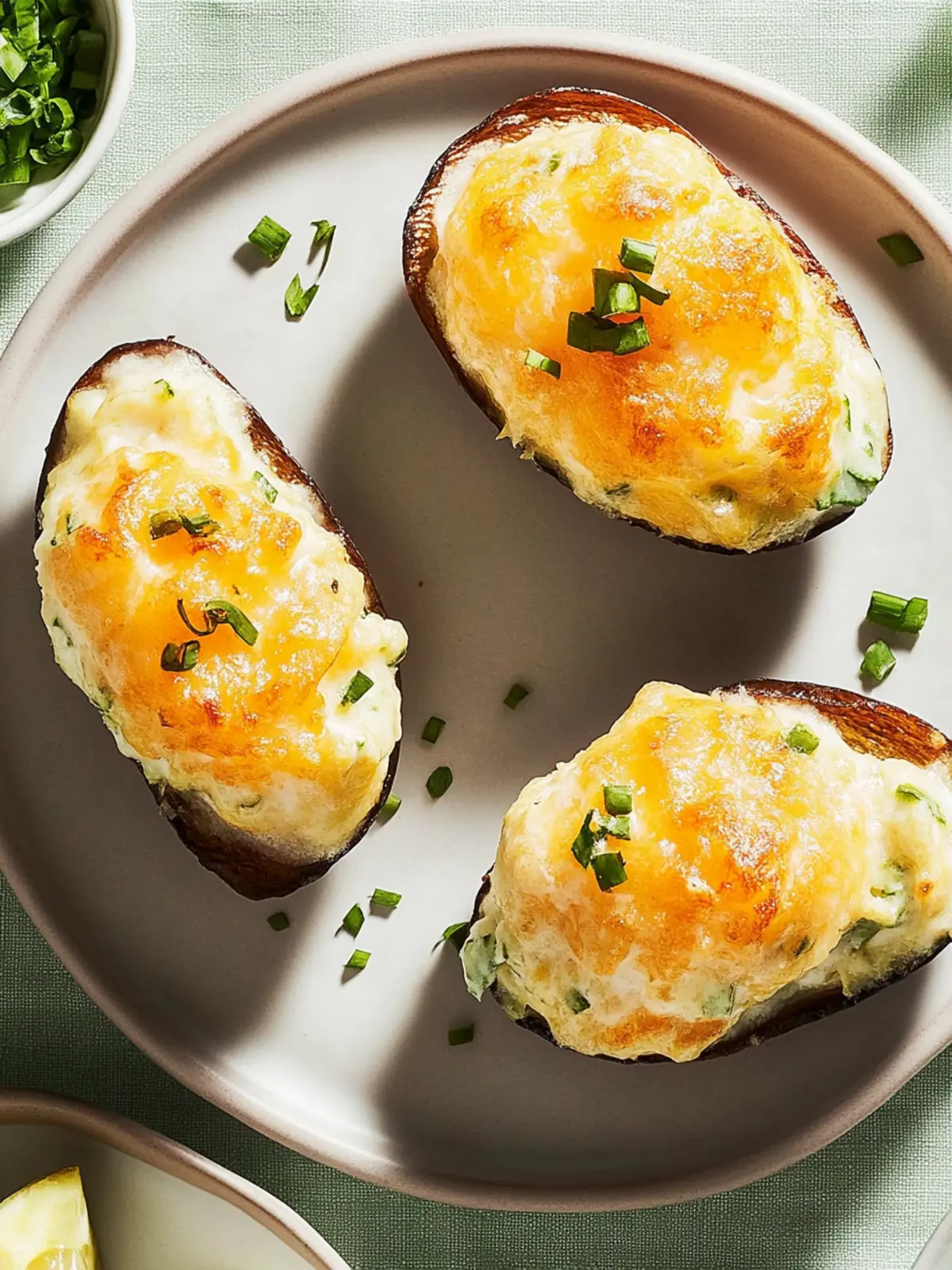 Zweimal gebackene Kartoffeln mit Cheddar und Knoblauch