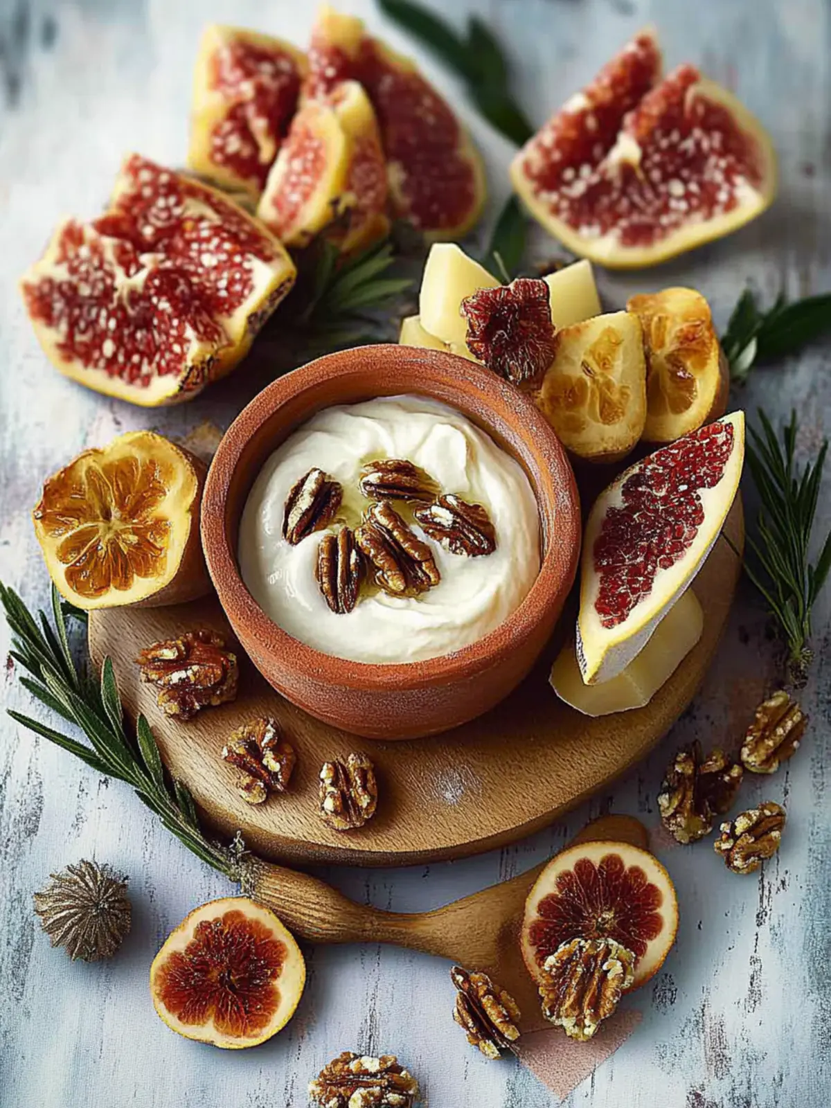 Raclette with red wine figs and camembert cream and roasted walnuts