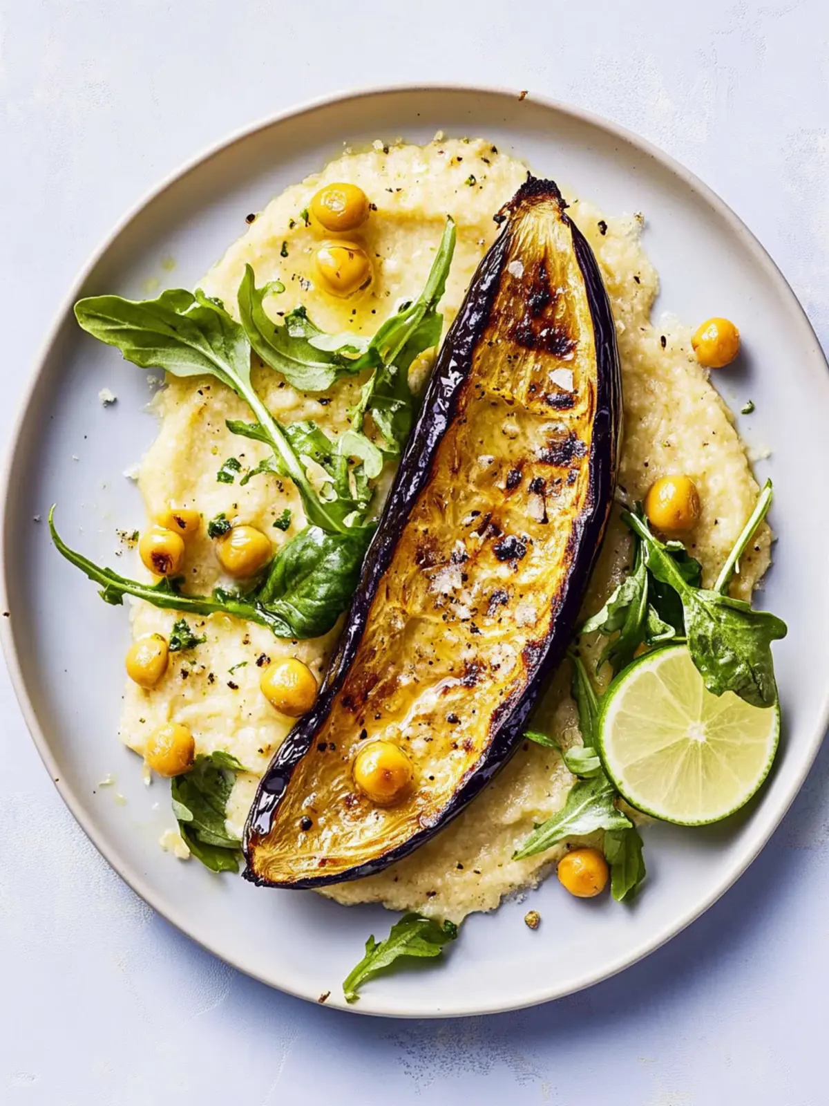 Fried eggplant with crispy chickpeas and cashew sauce