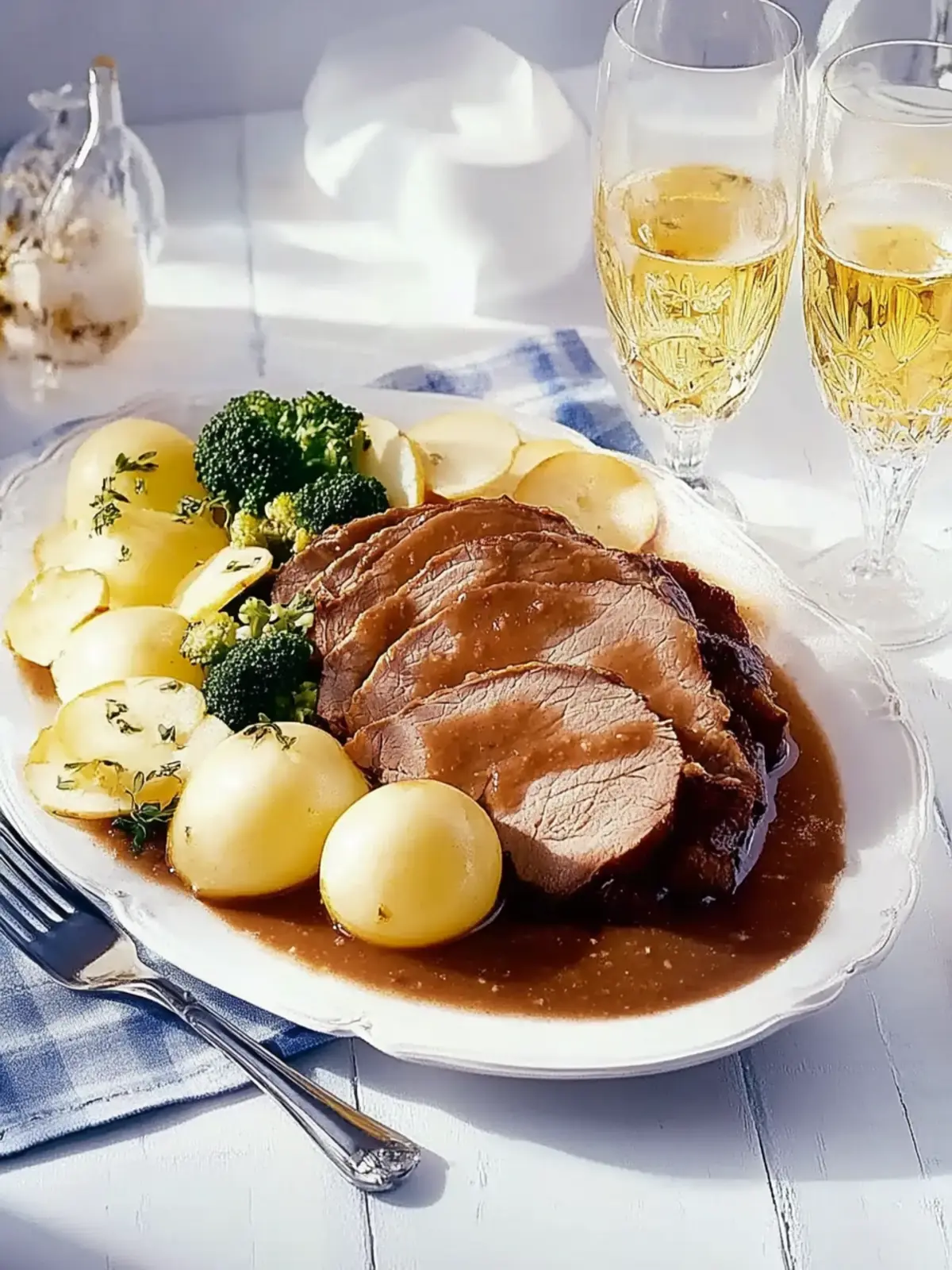 Sauerbraten mit Pilzen und Kartoffelknödeln