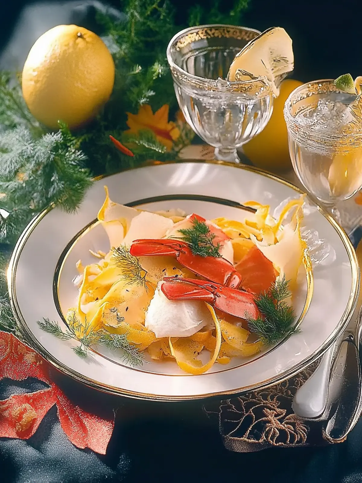 Hummer auf Porree-Möhren-Juliennegemüse