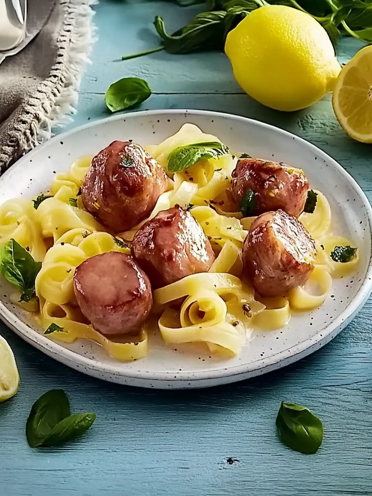 Hackbällchen im Speckmantel mit Pflaumensoße und Spätzle