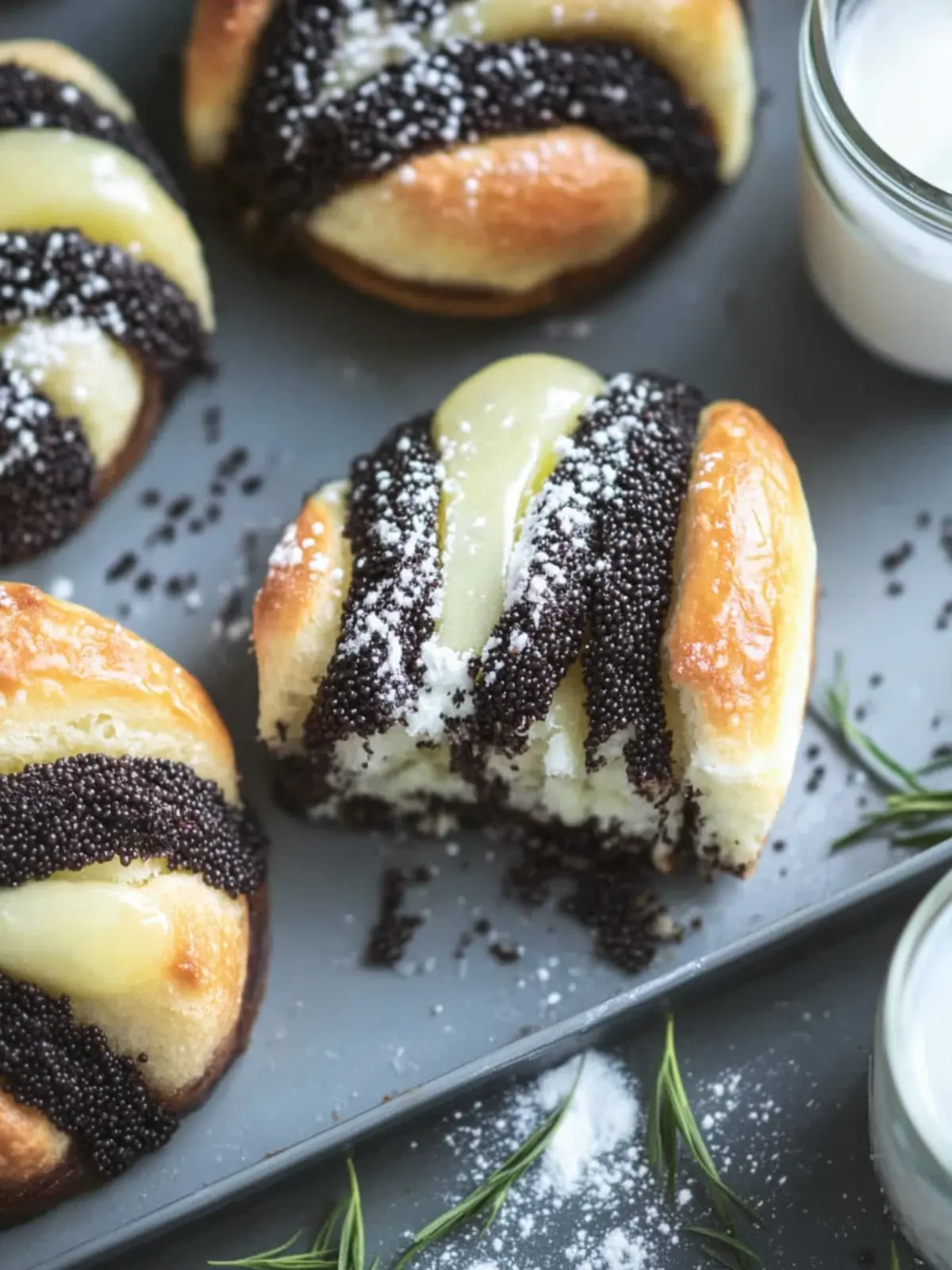 Juicy poppy seed spirals like from the baker